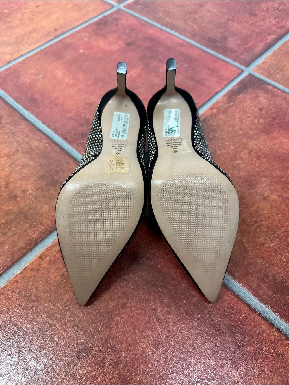 Schutz Black Pointed Toe Studded Pumps - Picture 8 of 9